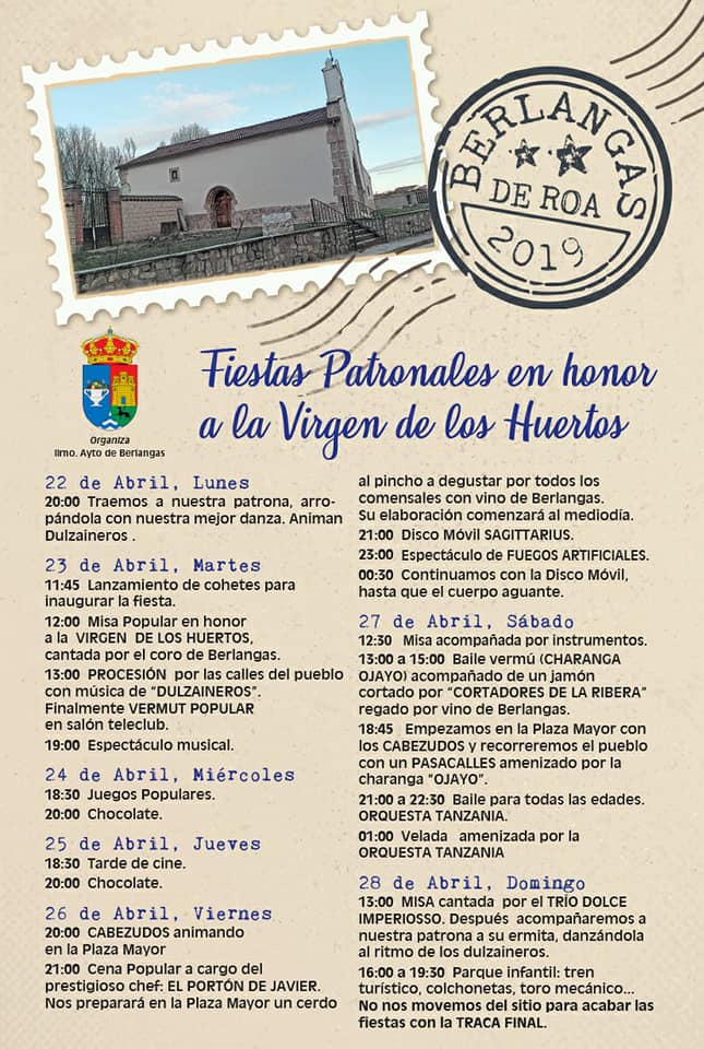 Fiestas patronales en honor a Nuestra Señora de los Huertos 2019 Berlangas de Roa